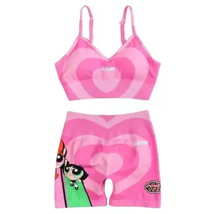 Civilregime Women's High Waist Tummy Control Workout Outfits Seamless Acid Wash Yoga Shorts & Crop Top Matching Active Set