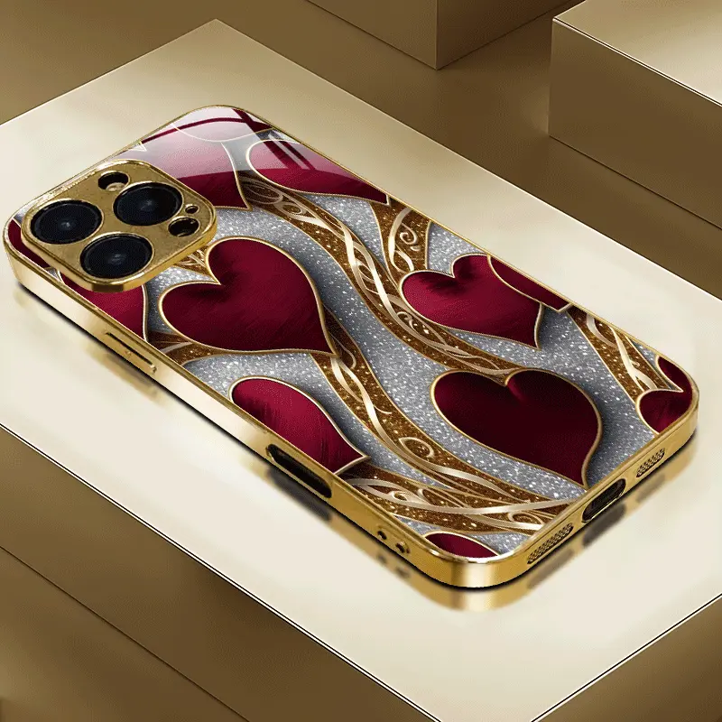 Phone Case: A luxurious rose gold heart-shaped design-a brand-new electroplated gold tempered glass case tailored specifically for iPhone 17, 16, 15, 14, 13, 12, and 11 users, as well as Samsung A and S series users.