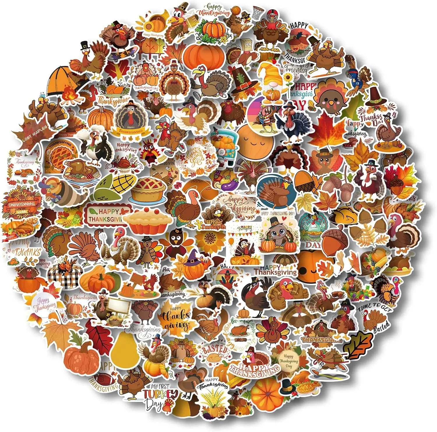 Thanksgiving Stickers 200 Pcs Cute Thanksgiving Vinyl Stickers for Water Bottles Envelopes Scrapbooking Crafts Funny Fall Hoilday Stickers for Kids Teens Adults