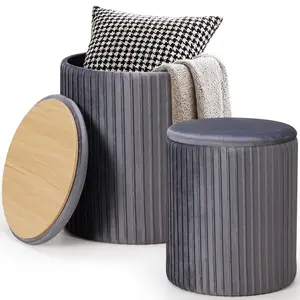 Multi-Functional Ottoman Set of 2, Vanity Stool Chair with Storage, Soft Velvet Footstool Coffee Table for Living Room Bedroom Dorm Entryway