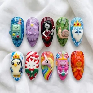 3D Adventure Time Press On Nails | Hand-Sculpted Cartoon Character Set, Nail Art Kit Nail Box
