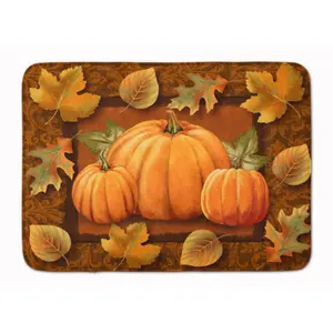 212 MAIN Machine Washable Memory Foam Mat - Full Cushion Indoor Use Bath/Kitchen Mat with Microfiber Top, Pumpkin Leaves Motif