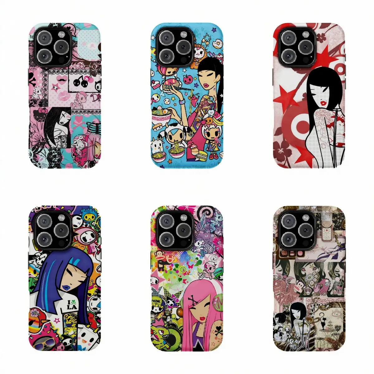 Trendy Aesthetic Tokidoki Colorful Graffiti Design Phone Case - Retro Collage Japanese Style iPhone17/16/15/14/13/12/11 Anti-Yellowing Hard PC Back & Soft TPU Bumper Dual-Layer Phone Case