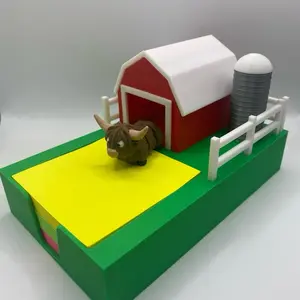 Highland Cow Barn Sticky Note Holder with Barn, Fence, and Silo. Farm desk Decor, farm animal gift.
