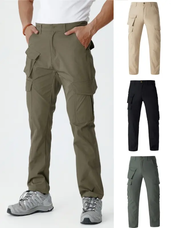 Menswear Men’s Lightweight Multi-Flap Pocket Quick-Dry Cargo Pants - Straight-Leg Stretch Breathable Utility Trousers, Water-Resistant Loose-Fit Outdoor Hiking Work Pants With Multi-Style Options, Clothes