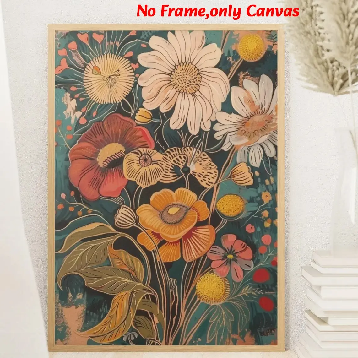 1 Pc, wall art, Canvas Wall Art, Unique Artwork, vintage poster, mid-century style floral print, bohemian wildflower poster, living room aesthetic, bedroom decor, apartment decor, housewarming gift, unframed