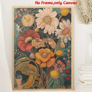 1 Pc, wall art, vintage poster, mid-century style floral print, bohemian wildflower poster, living room aesthetic, bedroom decor, apartment decor, housewarming gift, unframed