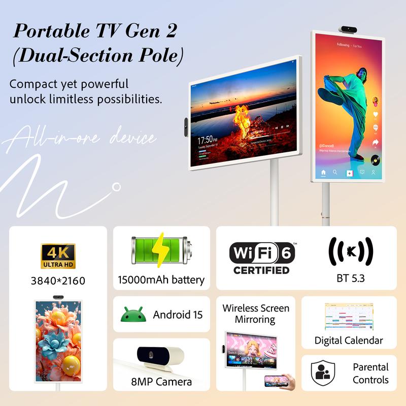 【Ultra-Large 15000mAh Battery】2025 Apolosign Gen 2 Portable TV, 24 inch 32 inch True 4K UHD Portable TV, 16(8+8)GB+256GB, Google EDLA-Certified Android 15 OS, Touch Screen, Voice Remote Control, Support Google Calendar, Full Swivel Rotation 【Ultra-Large 15000mAh Battery】2025 Apolosign Gen 2 Portable TV, 24 inch 32 inch True 4K UHD Portable TV, 16(8+8)GB+256GB, Google EDLA-Certified Android 15 OS, Touch Screen, Voice Remote Control, Support Google Calendar, Full Swivel Rotation