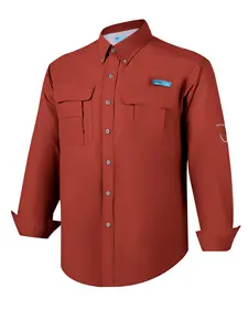 Tuna Mens Fishing Outdoor Button Down UPF 50+ Sun Protection Waterproof Hiking Long Sleeve Shirts (Deep red #22 XL)