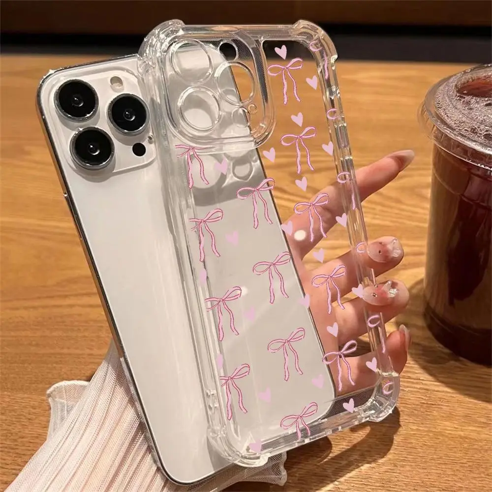 Bow Pattern Clear Phone Case, Cute Phone Protective Cover, Phone Accessory Compatible with iPhone 15 14 13 12 11 Series, Unique Phone Cases