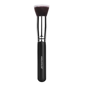 Portable Flat Foundation Brush, Soft Fine Bristle Wooden Handle Makeup Brush, Perfect for Liquid Foundation, Daily Use & Travel Essential