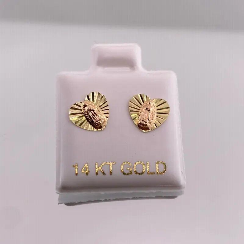 14k Gold Small Heart Virgencita Earrings