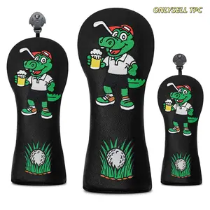 Fun Crocodile Golf Wood Headcover Set, 4-Piece Premium Golf Club Protector, Unique Cartoon Design, Great Gift for Golfers, Fits Most Clubs, Golf Accessories