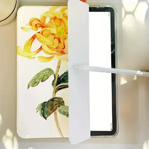 1pc Yellow Fortune Flower White TPU Tablet Case with Bracket, Lightweight Hybrid Casing, Automatic Sleep/Wake Function, Foldable Protection Accessories for iPad Mini4/Mini6, iPad2017/2019, iPad Pro 20 Full Size