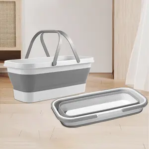 Manufacturer Multifunctional Household Silicone Mop Bucket Outdoor Portable Handheld Plastic Bucket Rectangular Foldable Water Bucket Cover
