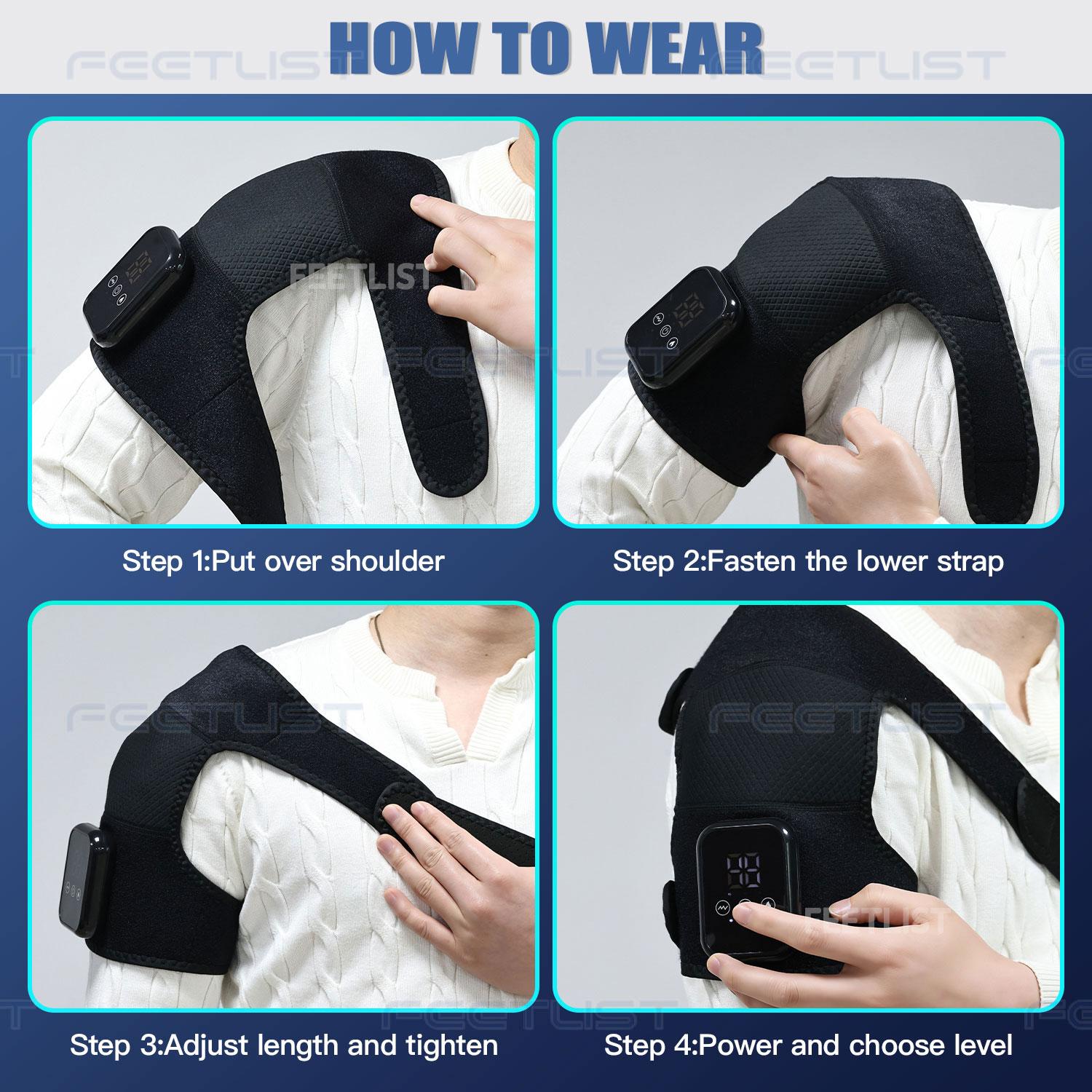 FEETLIST Portable Heated Shoulder Pad for Work Travel & Home Rechargeable with 3 Heat Levels & 3 Vibration Modes Adjustable Fit Multi-Use on Shoulders Elbows Knees Ideal Holiday Gift for Old Man Fitness Lovers & Office Workers