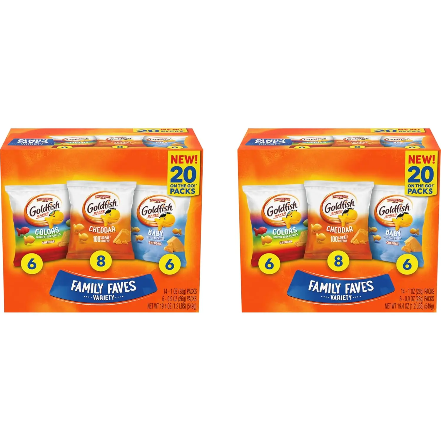 Goldfish Crackers Big Smiles Variety Pack with Cheddar, Colors, and Pretzels, Snack Packs, 30 Ct