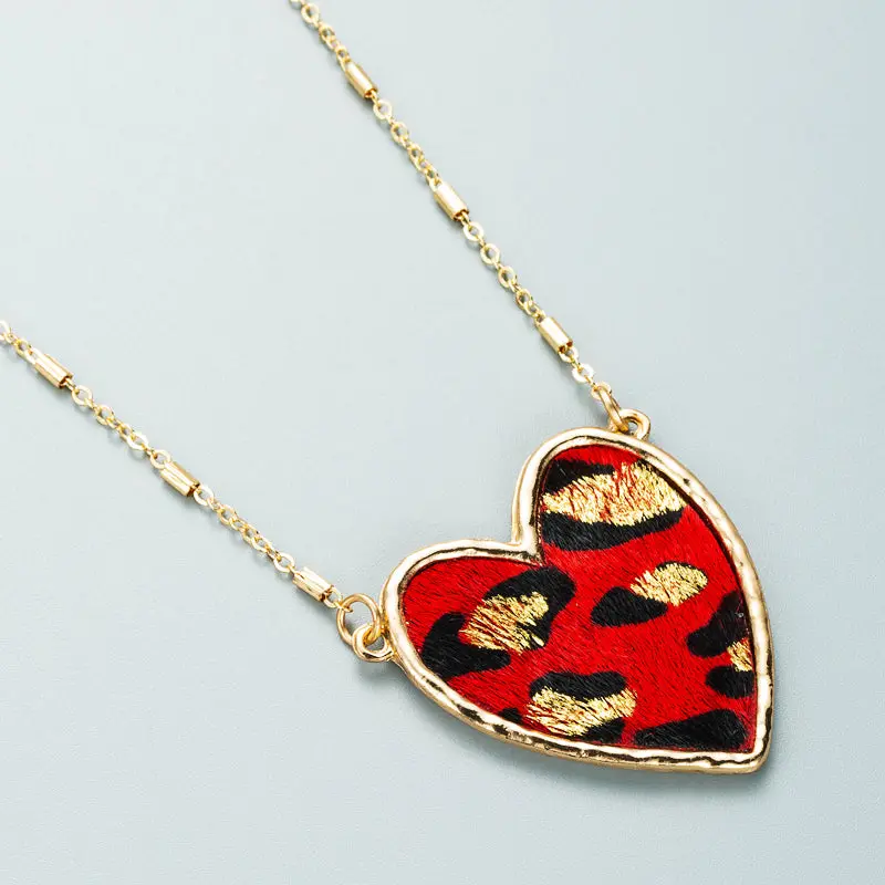 Pink Cowhide Heart Necklace