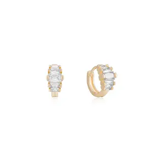 Ettika Diamond Shine Mini Hoop Earrings 18kt Gold Plated with CZ Stones 0.6x0.75 Inches Elegant and Modern Design