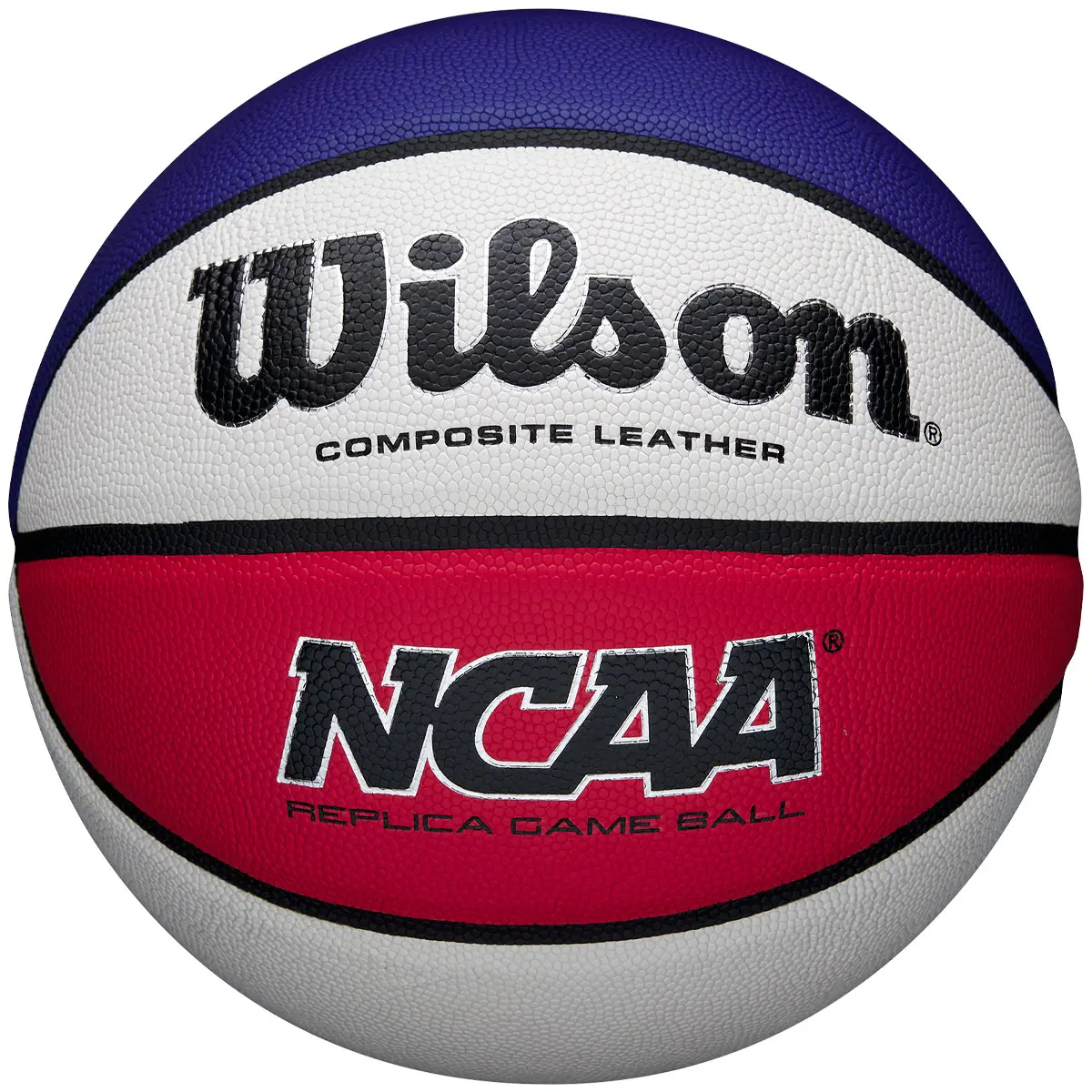 Wilson NCAA Replica Composite Leather Basketball, Men's Official Size 7 (29.5"), Indoor Outdoor Play with Cushion Core and Laid-in Channels, Red White Blue, Ball Sports Equipment
