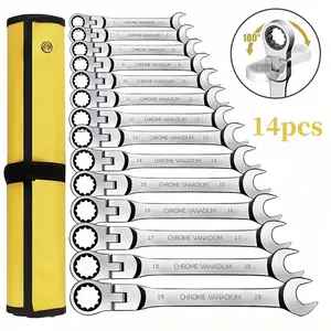 14-piece ratchet wrench set, elastic head ratchet wrench set, metric, 6-19mm, 72-tooth ratchet, Cr-V steel forged ratchet wrench set, with storage bag, suitable for home/automobile/mechanical use, the best gift for Christmas and Halloween.