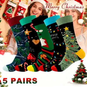 5 Pairs Christmas Holiday Socks – Cute Candy Cane, Gift Card & Xmas Decoration Designs | Perfect Stocking Stuffers & Secret Santa Gifts for Teens, Women, Men & Brides