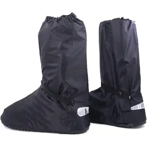 Black Men Waterproof Rainstorm Rainy Day Rain Suit Raingear Motorcycle Outdoor Protective Gear Rain Boot Shoe Cover Zipper US 10 11 Euro 44 45 Black