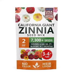 【90% Germination Rate】California Giant Zinnia Seed Mix - 7300+ Heirloom Flower Seeds, USA Made, No Filler, 3-4ft Tall Cut Flowers, Blooms in 3 Months, Covers 6500 Sq Ft for Pollinator Garden & Landscaping Double-Flowered Moss Rose Annual