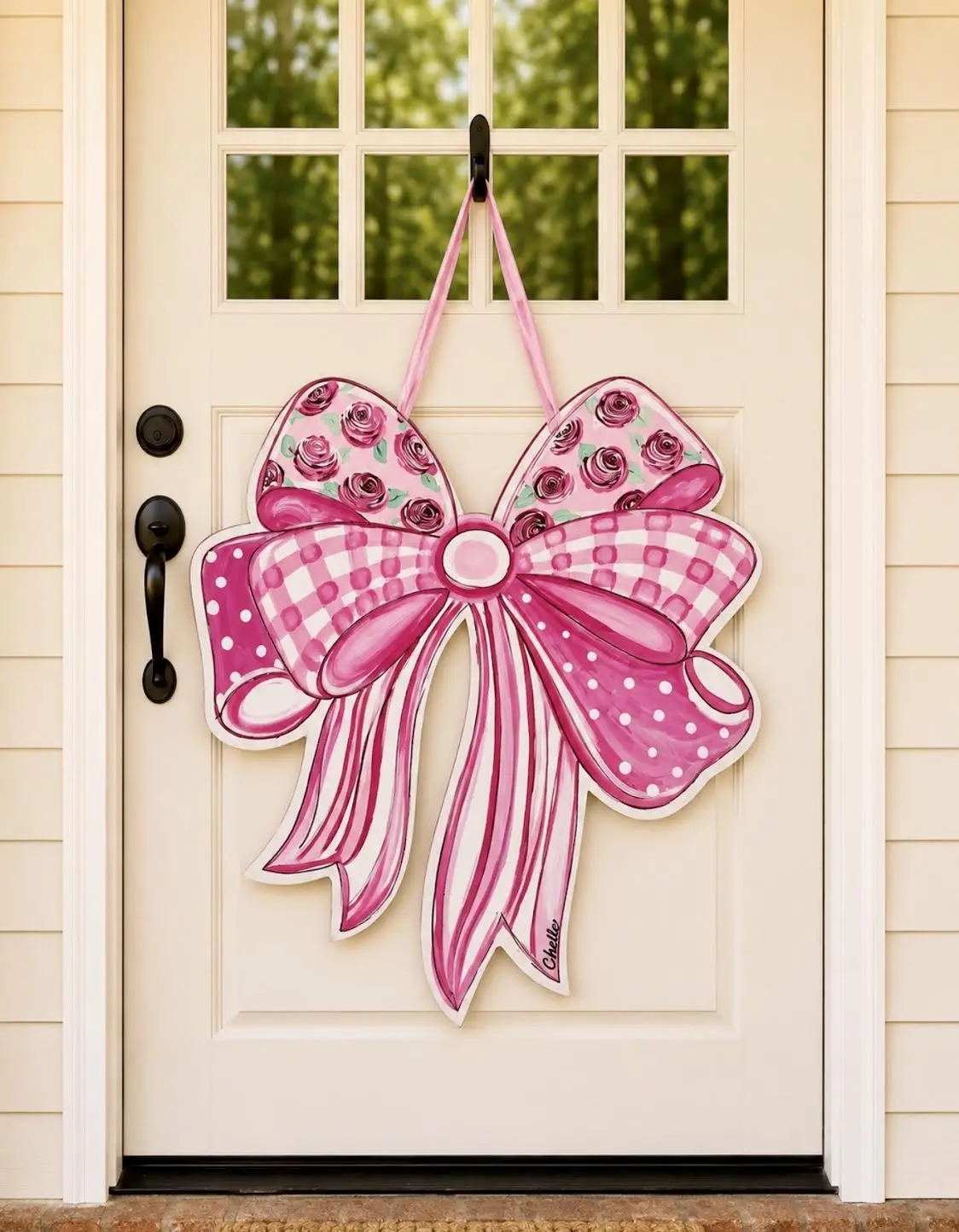 Door Hanger: Handcrafted Pink Bow