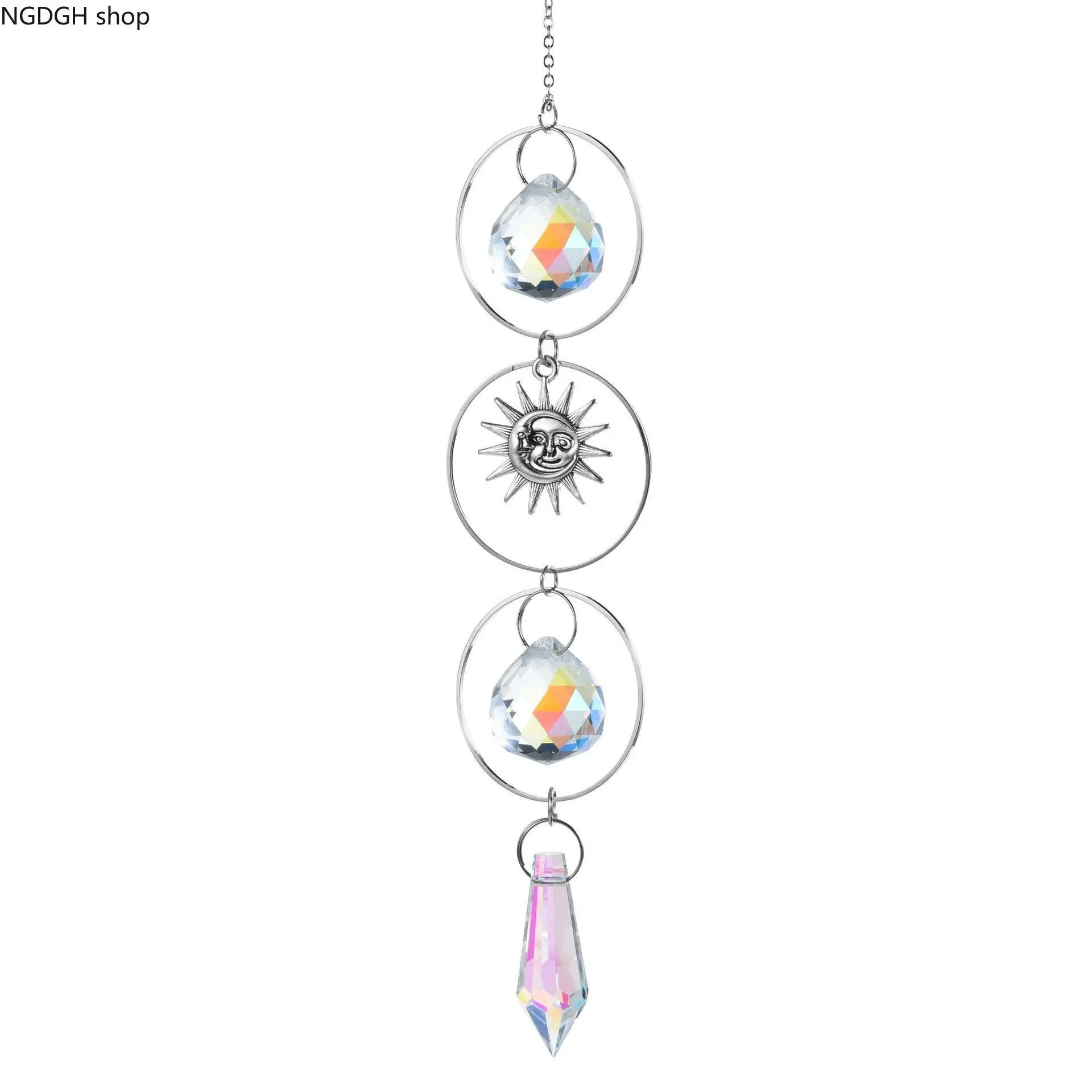 Handmade Amethyst Crystal Sun Catcher - Crescent Moon Rainbow Maker, Hanging Wind Chime Decoration for Window, Bedroom, and Garden