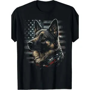 100% Made in USA, 180g German Shepherd USA Flag Patriotic Shepherd T-Shirt