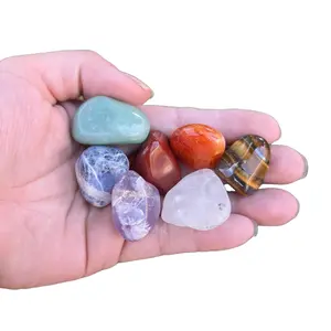 Spiritual Healing Chakra Set Bag (2) with 7 Powerful Stones for Body and Mind Balance featuring Amethyst, Clear Quartz, Sodalite, Aventurine, Tigers Eye, Carnelian, and Red Jasper