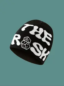 Unisex Street Trend Letters Embroidery Beanie Hat, Trendy Soft Beanie Cap, Fashionable Hat for Fall & Winter for Men & Women, Winter Skull Cap, Beanies