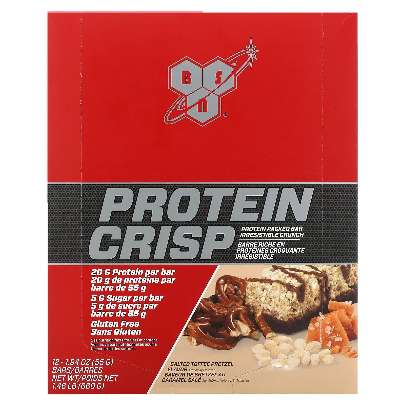 BSN Protein Crisp, Salted Toffee Pretzel, 12 Bars, 1.94 oz (55 g) Each