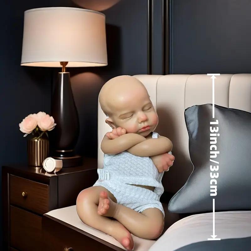 1 Pcs 13 Inch Dark Skin Full Body Solid Silicone Reborn Boy And Girl Doll Painted Bald Hand-Painted Skin Soft Touch Feeling Waterproof Newborn Doll Toys for Girl/Collector