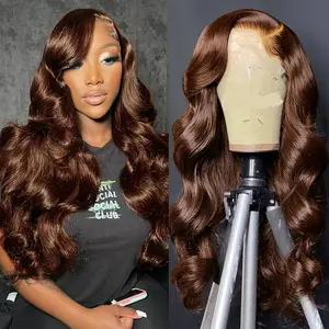 Chocolate Brown Human Hair Wigs Body Wave 13x6 HD Transparent Lace Frontal Wigs Brazilian #4 Brown Lace Front Human Hair Wig For Women
