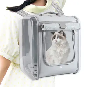 Clear Cat Backpack Carrier, Large Pet Backpack for Cats & Dogs, Foldable Ventilated Design Comfortable Cat Travel Backpack Bag