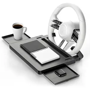 Large  Steering Wheel Desk with Retractable Tray,  Steering Wheel Tray Laptop Mount for Eating  Drink and Writing Work, Fits for   (Black)