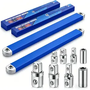 Upgraded Impact Ready Offset Extension Wrench,Tight Reach Extension Wrench Set with Versatile 1/2" 1/4" and 3/8" Square Drive Adapters Universal Extensions Wrench for Small Place Reach Fasteners