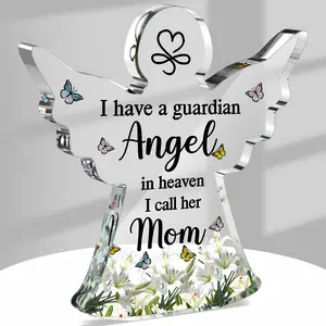 Sympathy Acrylic Angel Plaque Gift, Memorial Guardian Angel Mom Decor Sign, Bereavement Inspirational Mini Room Home Decor, Mothers Day Birthday