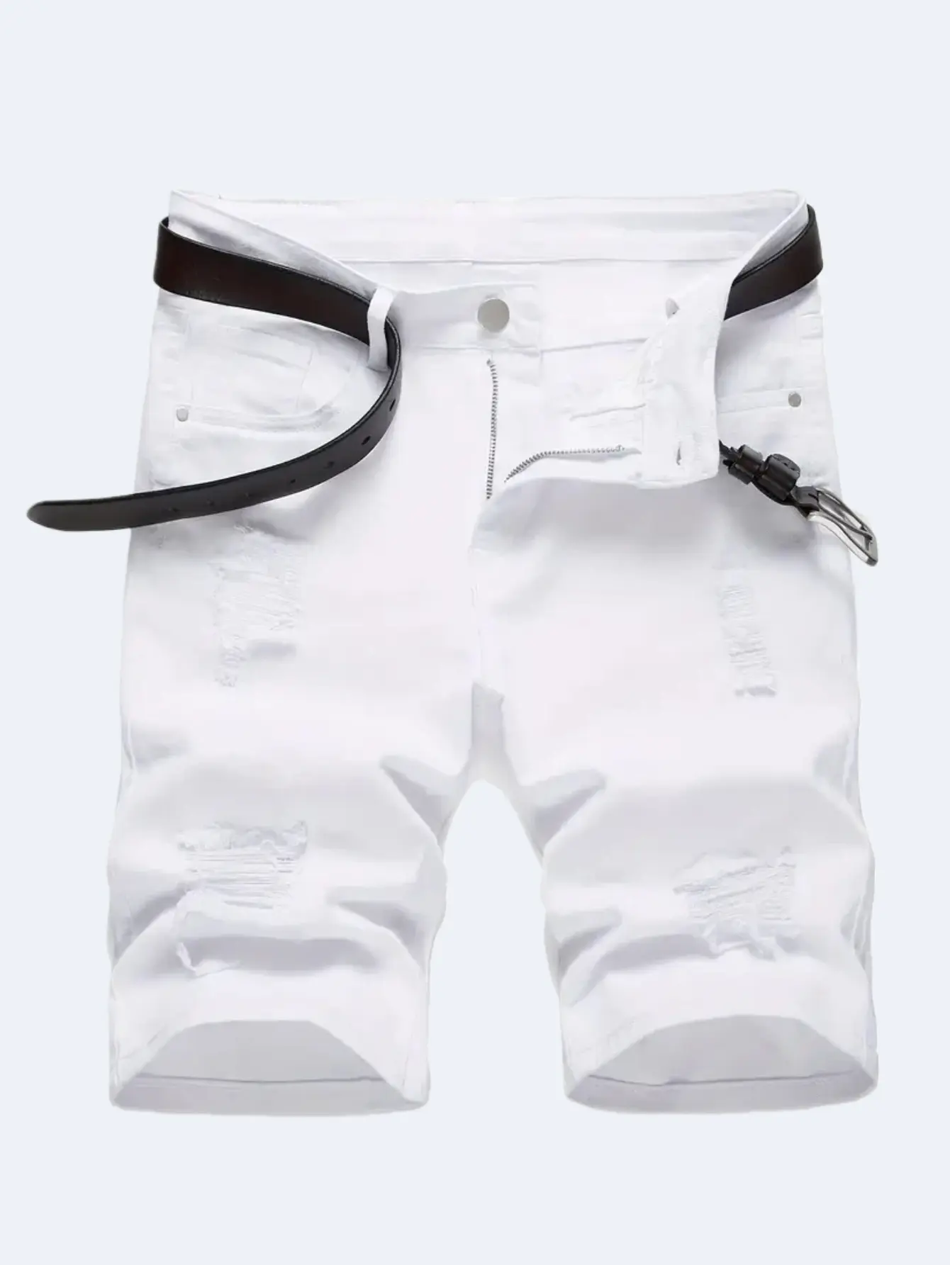 Men's denim shorts, men's slim fit skinny denim shorts, ripped skinny denim shorts, stylish straight leg, comfortable elastic waist shorts (without belt), denim shorts Classic Menswear Pocket Casual White Pockets Zipper