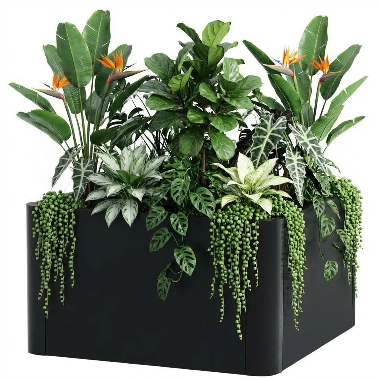 20" Square Metal Planter Box with Drainage Holes, Heavy Duty Steel Raised Garden Bed for Patio Balcony