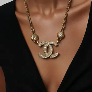 Pre-owned CHANEL Vintage 24k Gold Plated Crystal Cocomark Necklace 18 inch