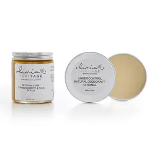 Olivia Heritage Brighten & Fresh Duo - Turmeric Scrub & Natural Deodorant for Smooth Underarms & Odor Control with Essential Oils