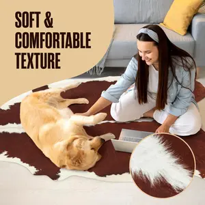 Houseables Cowhide Rug, Cow Print Rug, Faux Cowhide, Western Home Decor, Cow Carpet, Animal Print, Large, for Living Room, Bedroom, Bathroom, Office, Area, Country, Rustic, Brown and White, 5.2x6.2FT