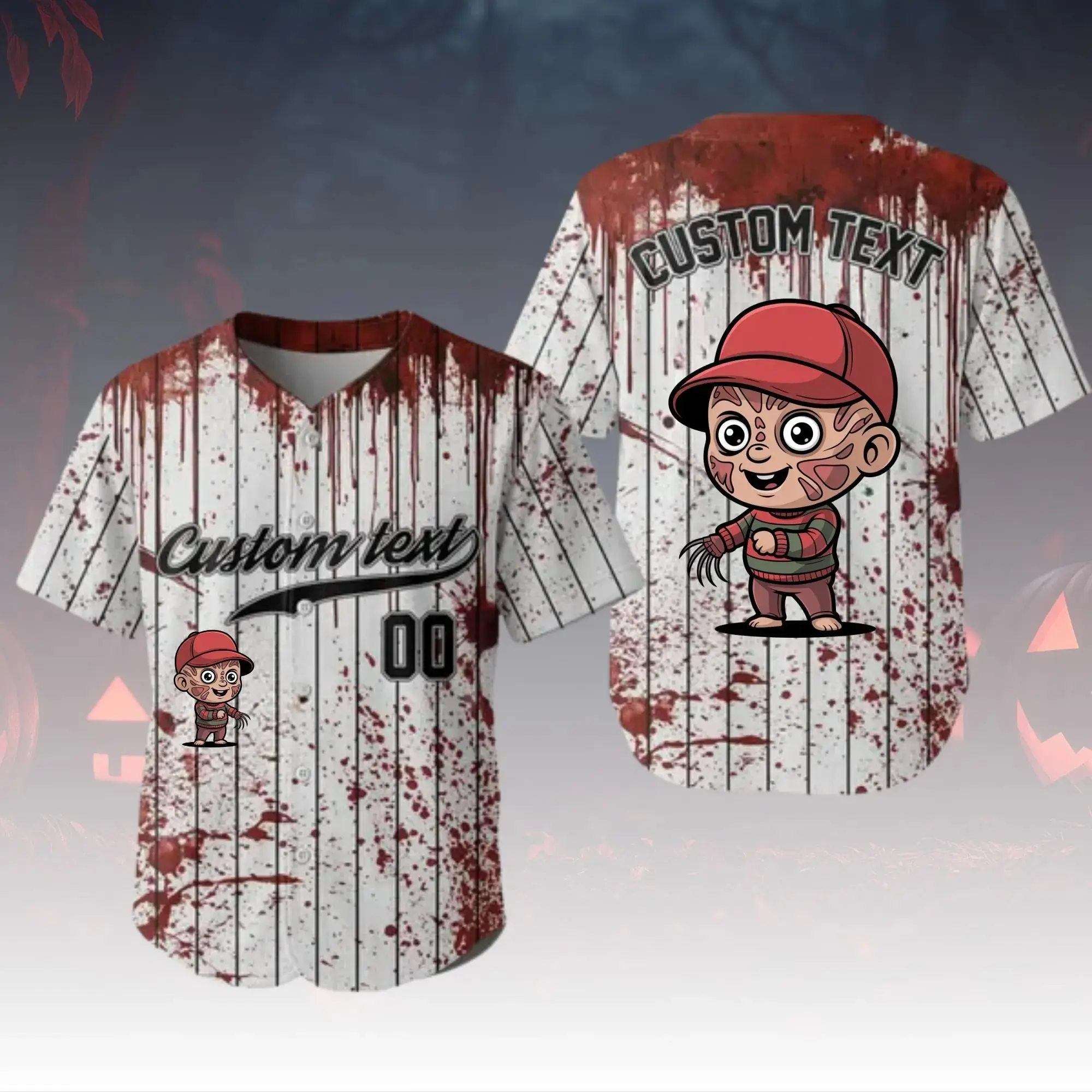 Personalized Halloween Horror Baseball Jersey, Custom Creepy Cosplay Jersey, Scary Slasher Shirt Top, Spooky Halloween Team Jersey 2