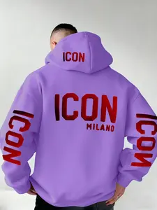 New Men's Hooded Sweatshirt Icon Print, Soft Stretch Knit Fabric, Standard Fit, Casual Daily Wear, Four-Season Hoodie, Fun Style, Essential for Young Adults