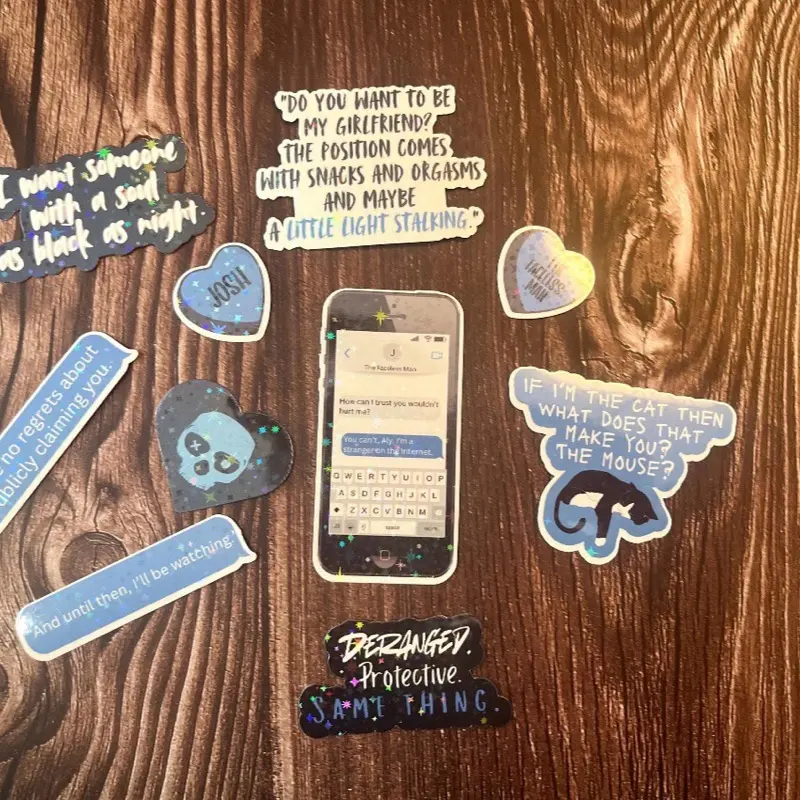 Lights Out Sticker Set - Aly Josh The Faceless Man Dark Romance Bookish Holographic Stickers with Unique Quotes and Designs