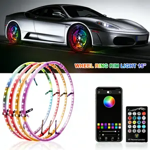 Father's Day Gift RGB LED Wheel Ring Lights for Cars – APP & Remote Control,23 Dynamic Modes, Music Sync, Waterproof, Shockproof, Easy Installation,Essential Car Stuff for Truck SUV,Cars Accessories & Eye-Catching Car Decoration