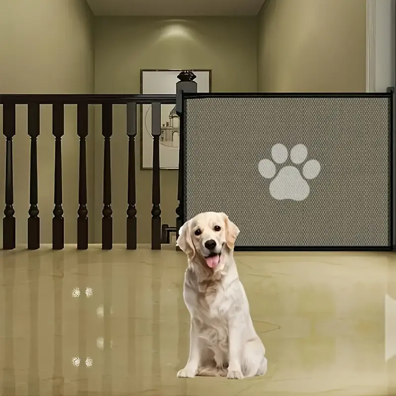 Universal Retractable Mesh Fabric Pet Safety Barrier - Tall Freestanding Pet Playpen with Secure Access Door for Convenient Entry and Exit, Easy Adjustment, Stairs, Wide Doorways, Indoor & Outside Use